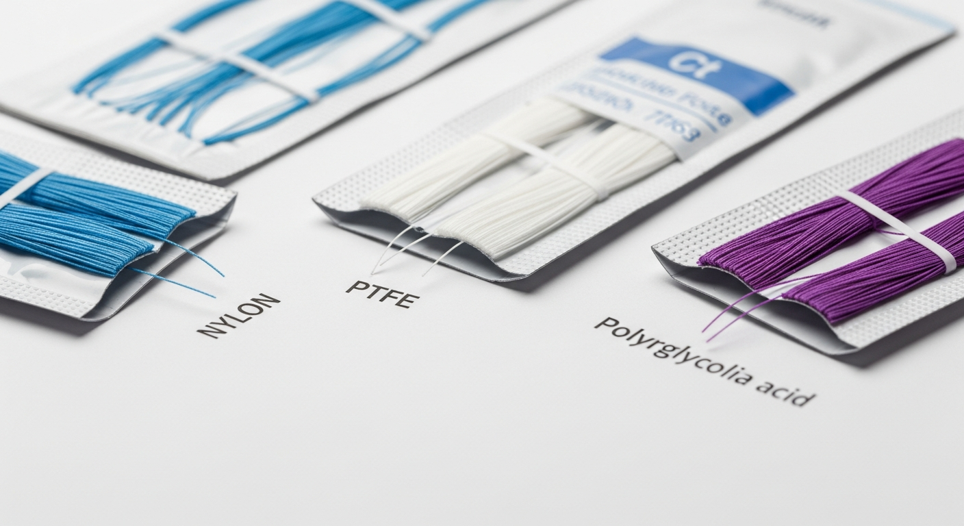 Tipos suturas quirurgicas dentales nylon PTFE poliglicolico